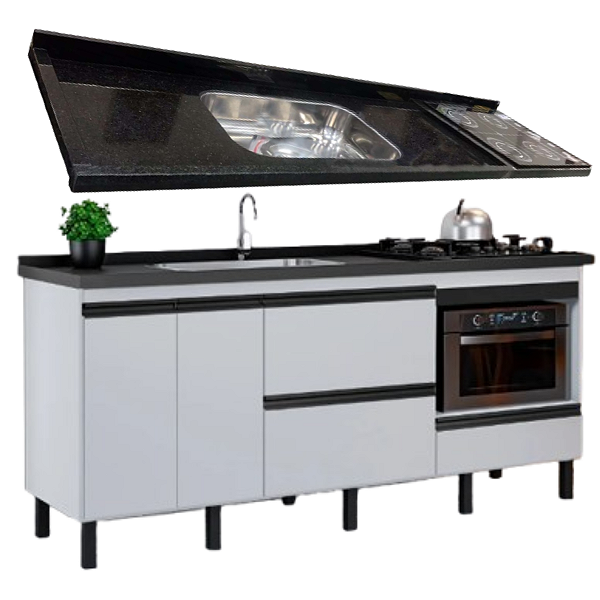 Balcão Cozinha Para Forno E Pia P Cooktop Preto Ouro 1,5m