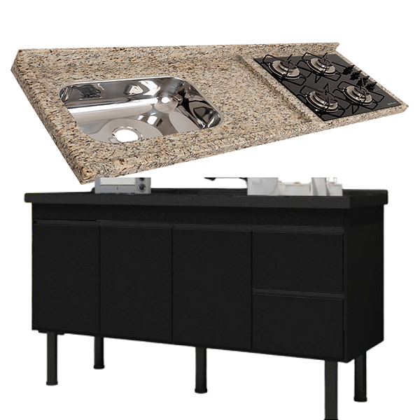 Balcão Color com Pia Marfim para Cooktop 1,5m