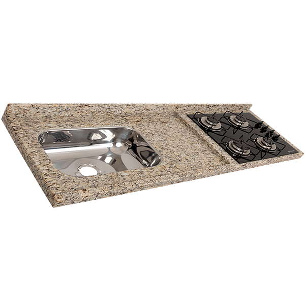 Pia de Cozinha Granito Para Cooktop 4 bocas 1,50x54 com Cuba Inóx Marfim
