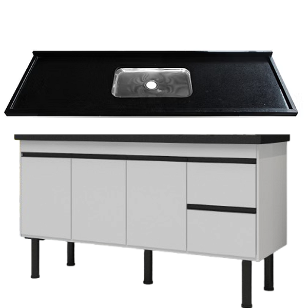 Balcão Color com Pia Preto Kasa 1,50