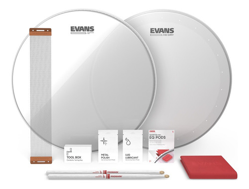 Kit De Peles Evans 14 Hdd Dry + Esteira +baqueta Promark 5a
