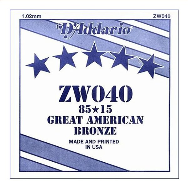 Corda Avulsa Violão Aço .040 D Addario 80/15 Bronze ZW040 [F035]