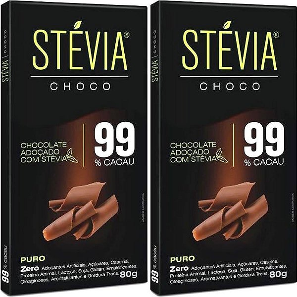 Kit 2 Chocolate Stévia Choco 99,9% Cacau Tudo Zero Leite 80g