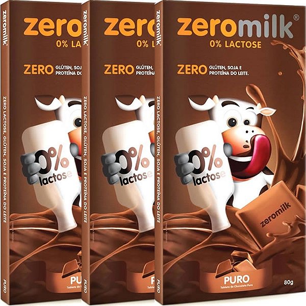 Kit 3 Chocolate ZeroMilk Puro Tudo Zero Leite 80g - Vegano