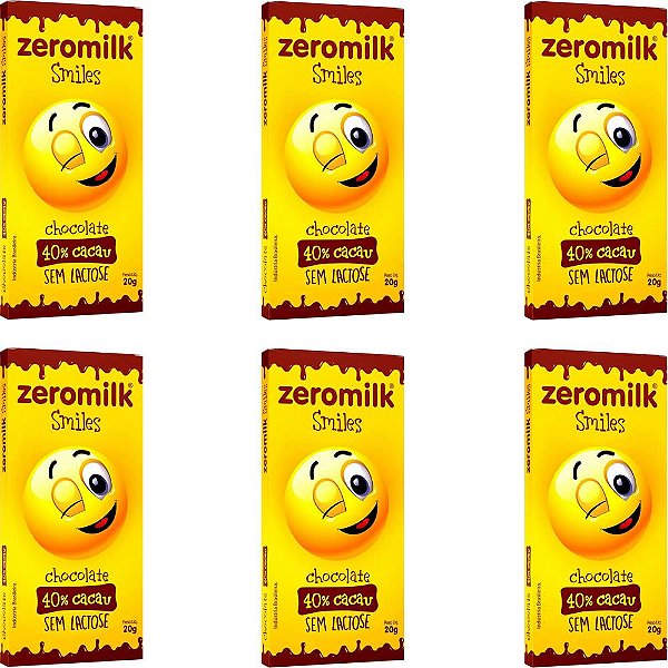 Kit 6 Chocolate Smiles ZeroMilk 40% Tudo Zero Leite 20g