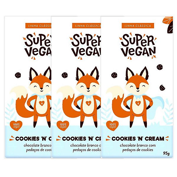 Kit 3 Chocolate Branco C/ Pedaços de Cookies Super Vegan 95g