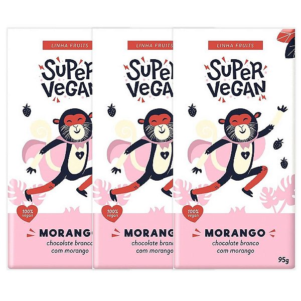 Kit 3 Chocolate Branco C/ Morango Super Vegan 95g - Vegano