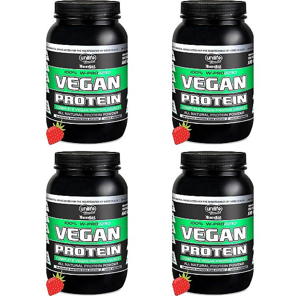 Kit 4 Vegan Protein W-Pro sabor Morango Unilife 900g Vegano