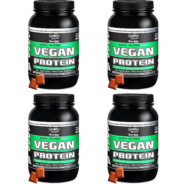 Kit 4 Vegan Protein W-Pro Chocolate Unilife 900g Vegano