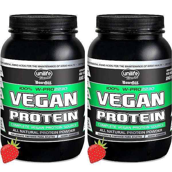 Kit 2 Vegan Protein W-Pro sabor Morango Unilife 900g Vegano