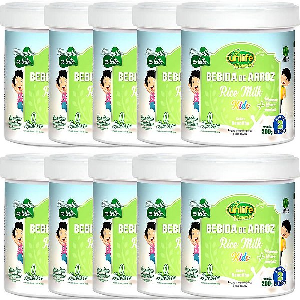 Kit 10 Bebida de Arroz em Pó Kids Unilife 200g - Vegano