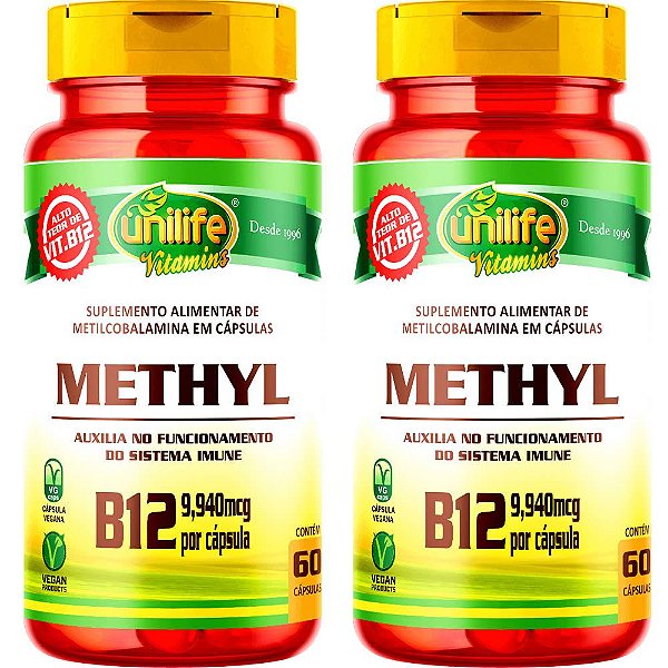 Kit 2 Vitamina B12 Methyl Metilcobalamina Unilife 60 Cáps.