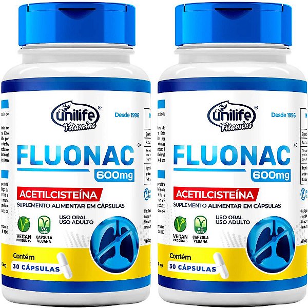 Kit 2 Fluonac Acetilcisteína Unilife 30 Cápsulas Vegano