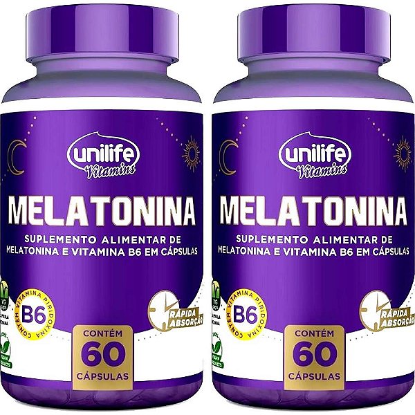 Kit 2 Melatonina e Viamina B6 Unilife 60 cápsulas - Vegano