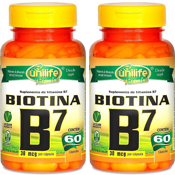 Kit 2 Vitamina B7 Biotina Unilife 60 cápsulas - Vegano