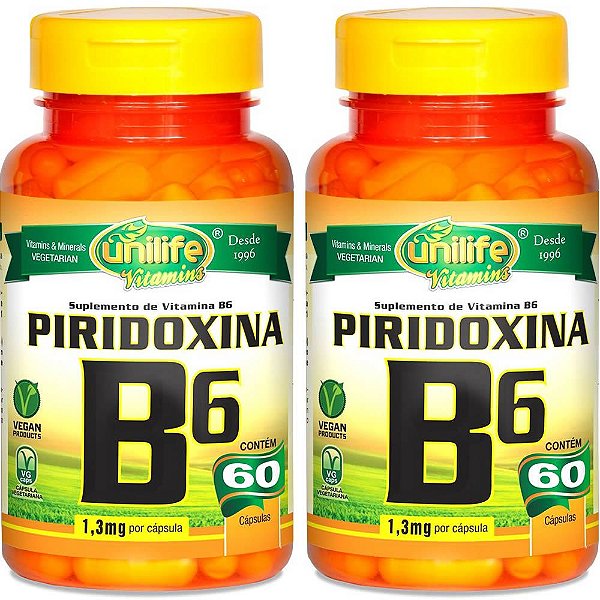 Kit 2 Vitamina B6 Piridoxina Unilife 60 cápsulas - Vegano