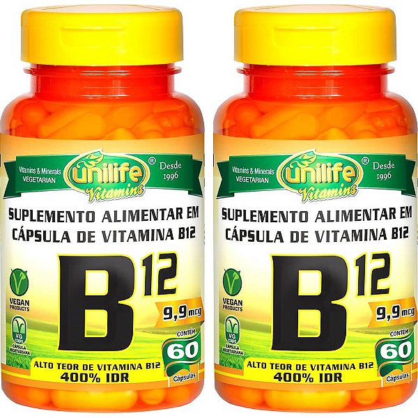 Kit 2 Vitamina B12 Cianocobalamina Unilife 60 Cáps. Vegano