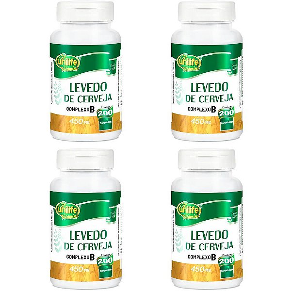 Kit 4 Levedo de Cerveja Unilife 200 comprimidos - Vegano