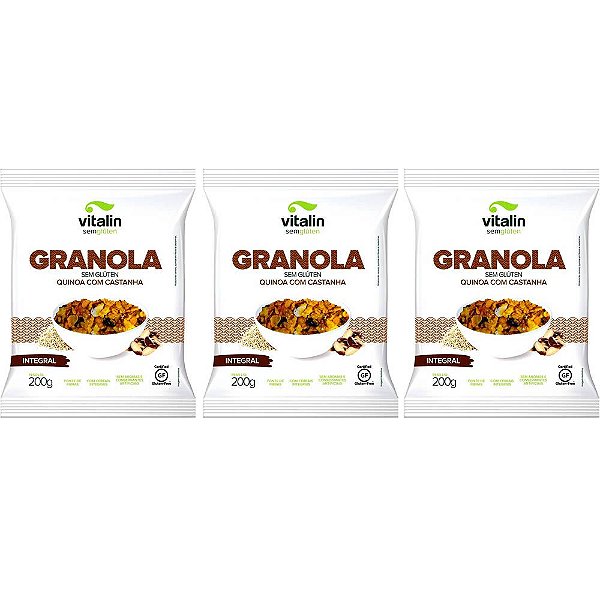 Kit 3 Granola Sem Glúten Quinoa C/ Castanha Vitalin 200g