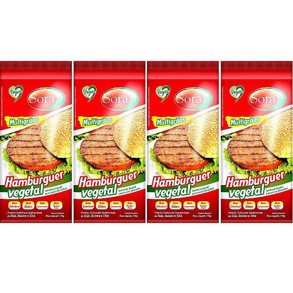Kit 4 Hambúrguer Vegetal Carne Vermelha Sora 110g - Vegano