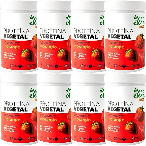 Kit 8 Proteína Vegetal Morango Eat Clean 600g - Proteína Vegana