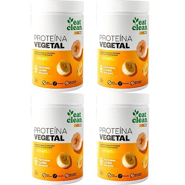 Kit 4 Vegan Protein Banana Eat Clean 600g - Proteína Vegana