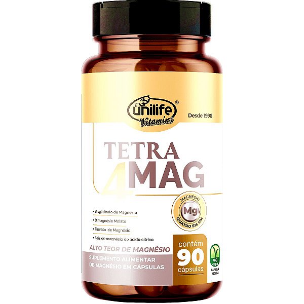 Tetra Mag 4 Alto Teor de Magnésio Unilife 90 cápsulas Vegano