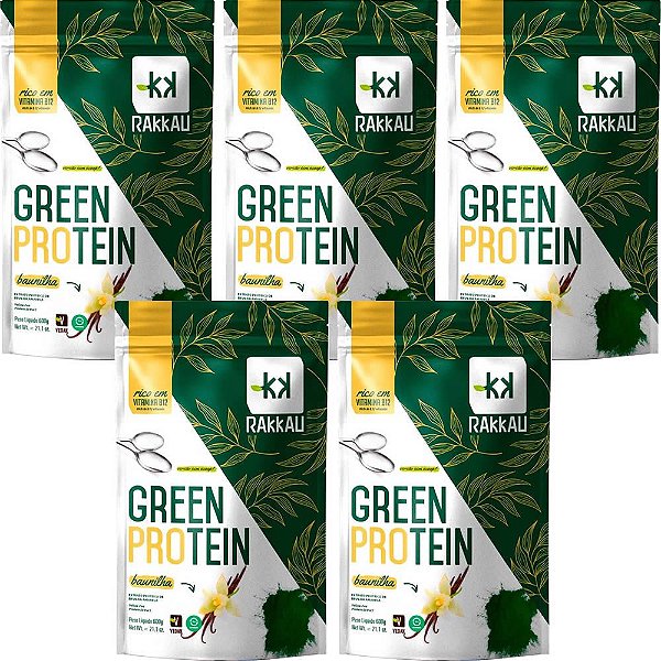 Kit 5 Green Protein (Proteína Vegana) Baunilha Rakkau 600g