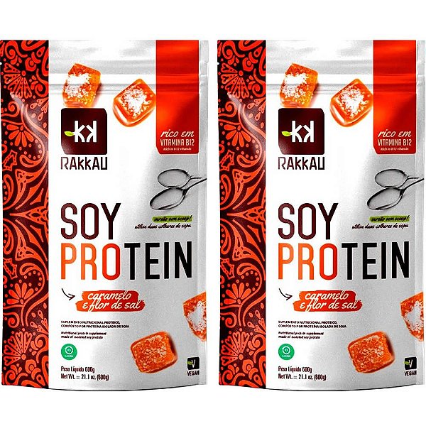 Kit 2 Soy Protein Caramelo e Flor de Sal Rakkau 600g Vegano