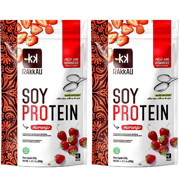 Kit 2 Soy Protein Morango Rakkau 600g Vegano - Proteína Soja