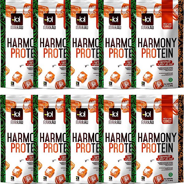 Kit 10 Harmony Protein Caremelo Flor Sal Rakkau 600g Vegano