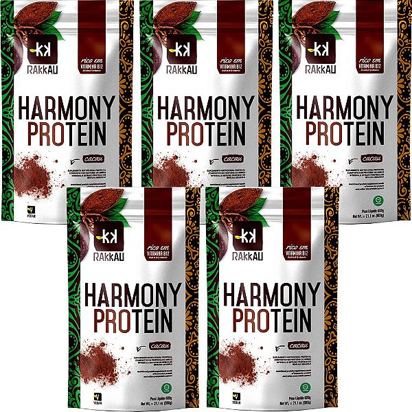 Kit 5 Harmony Protein Cacau Rakkau 600g - Vegano - Proteína