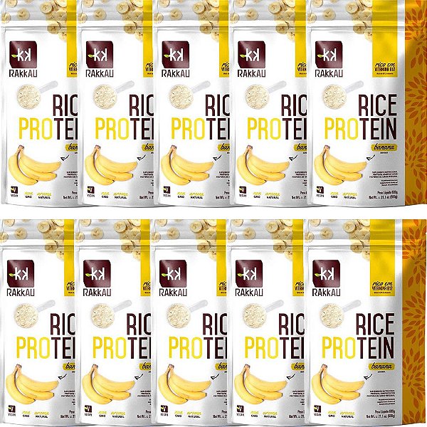 Kit 10 Rice Protein Banana Rakkau 600g - Vegano - Proteína