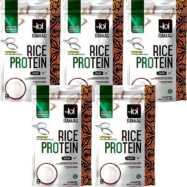 Kit 5 Rice Protein Coco Rakkau 600g Vegano - Proteína Arroz