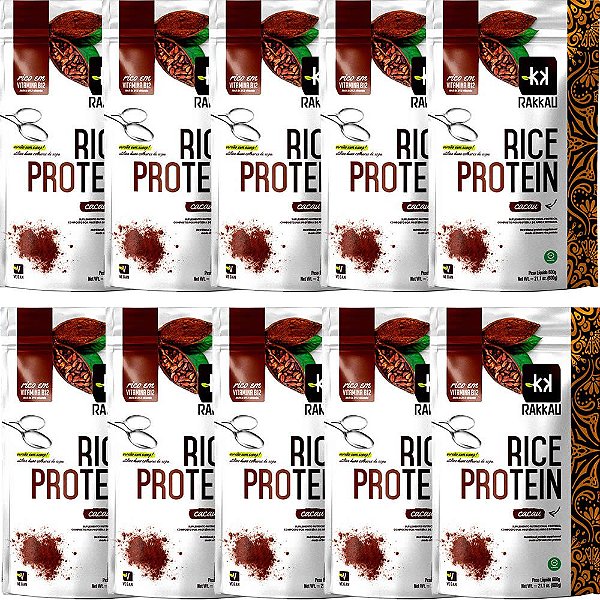 Kit 10 Rice Protein Cacau Rakkau 600g - Vegano - Proteína