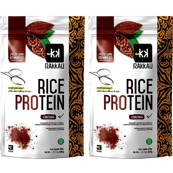 Kit 2 Rice Protein Cacau Rakkau 600g - Vegano - Proteína