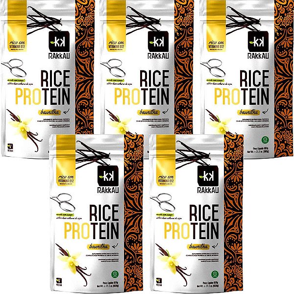 Kit 5 Rice Protein Baunilha Rakkau 600g - Vegano - Proteína