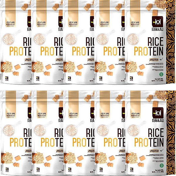 Kit 10 Rice Protein Paçoca Rakkau 600g - Vegano - Proteína