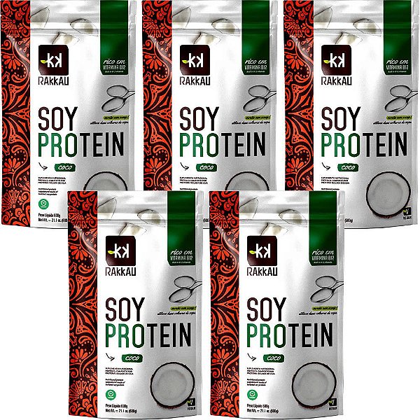 Kit 5 Soy Protein Coco Rakkau 600g Vegano - Proteína de Soja