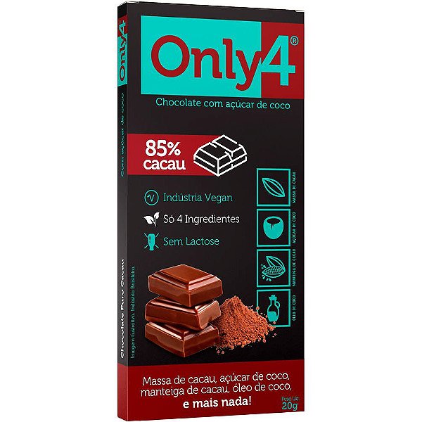 Chocolate Only4 85% Cacau Tudo Zero Leite 20g