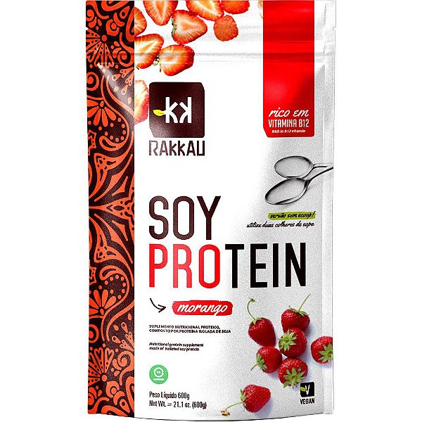 Soy Protein Morango Rakkau 600g - Vegano - Proteína De Soja