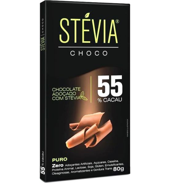 Chocolate Stévia Choco 55% Cacau Adoçado com Stévia Tudo Zero Leite 80g - Vegano