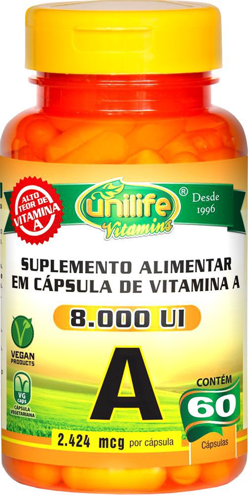 Vitamina A 8000 UI Retinol Unilife 60 cápsulas - Vegano
