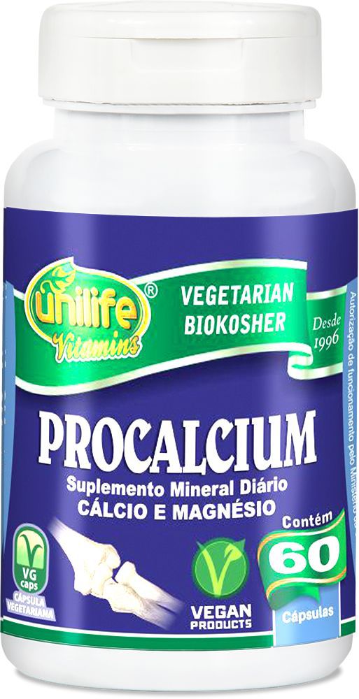 Procalcium base de Cálcio e Magnésio Unilife 60 cápsulas de 950mg