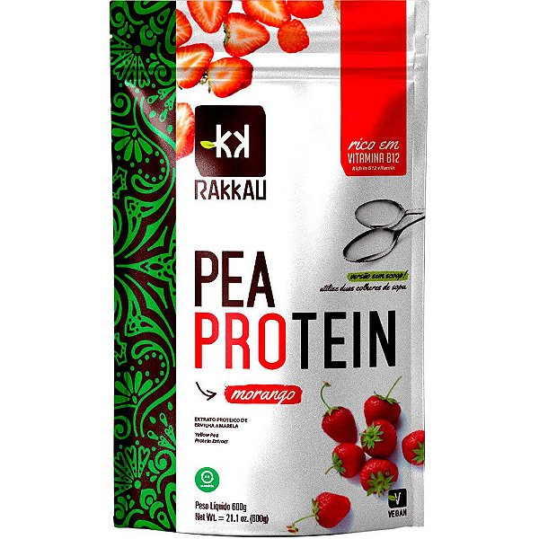 Pea Protein Morango Rakkau 600g - Vegano - Proteína Ervilha
