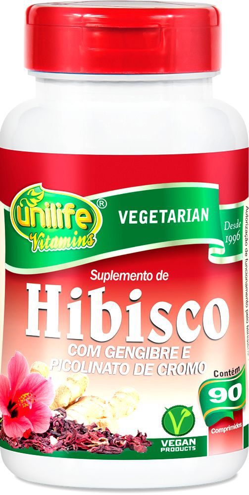 Hibisco com Gengibre e Picolinato de Cromo Unilife 90 comprimidos de 500mg