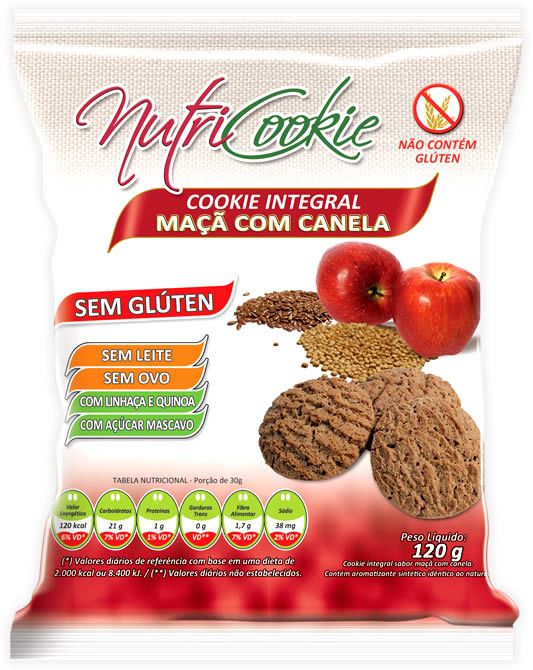 Cookie Integral Maçã com Canela Sem Glúten Nutripleno 120g - Vegano