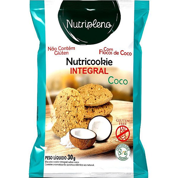 Cookie Integral Coco Sem Glúten Nutripleno 30g - Vegano