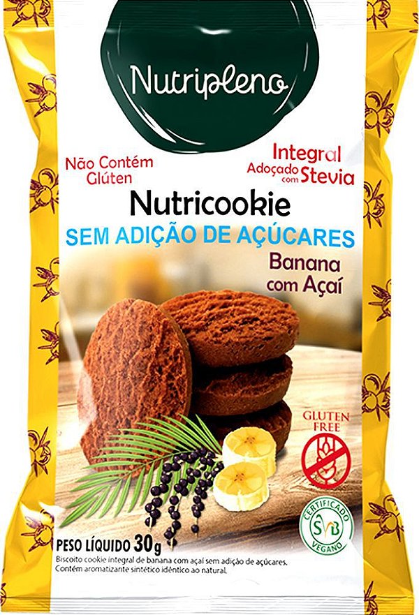 Cookie Integral Banana C/ Açaí S/ Açúcar Sem Glúten Nutripleno 30g