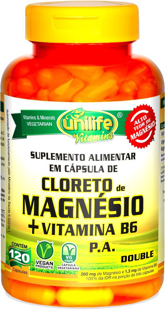 Cloreto de Magnésio P.a. + Vitamina B6 Unilife 120 cápsulas - Vegano